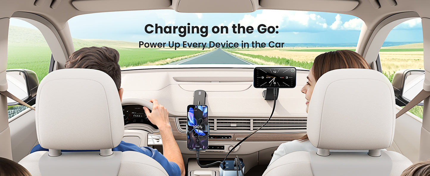 Retractable Car Charger, 4-in-1 Fast Car Phone Charger Featuring a 2.6ft Retractable Cord, with Lightning and USB-C Cable Car Charger Adapters, Compatible All Other Phone Models
