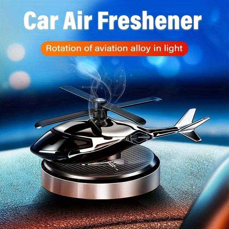 Car Air Freshener, Helicopter Solar Energy Rotating Aromatherapy Aviation Al Alloy Diffuser, Interior Decoration Accessories Diffuser for Car and Home (Silver)
