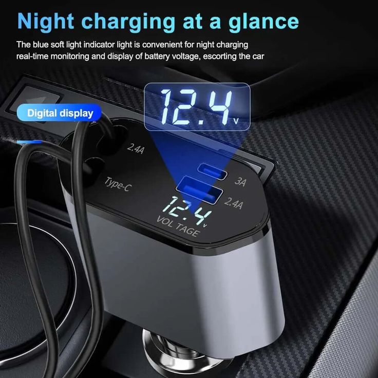 Retractable Car Charger, 4-in-1 Fast Car Phone Charger Featuring a 2.6ft Retractable Cord, with Lightning and USB-C Cable Car Charger Adapters, Compatible All Other Phone Models
