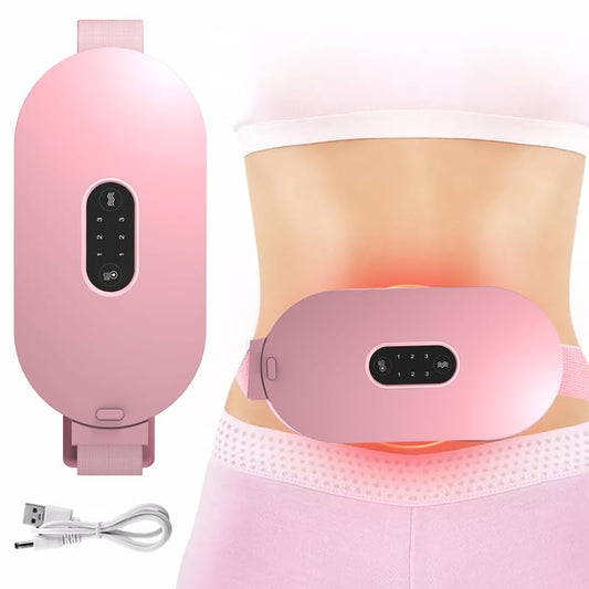 Heating Pads, Glyduny Period Cramp Massager Portable Cordless Heating Pad with 6 Heat Levels and 6 Massage Modes for Back Pain Relief Menstrual Heating Pad (Pink)