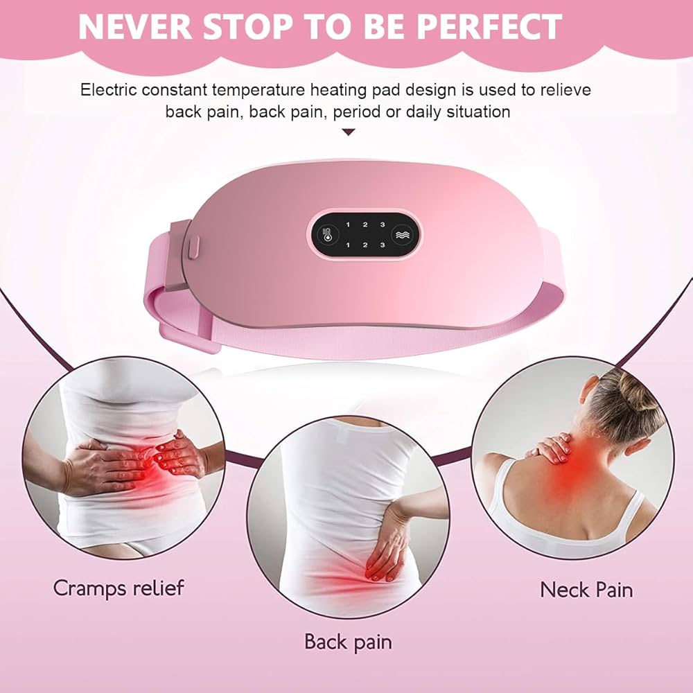 Heating Pads, Glyduny Period Cramp Massager Portable Cordless Heating Pad with 6 Heat Levels and 6 Massage Modes for Back Pain Relief Menstrual Heating Pad (Pink)