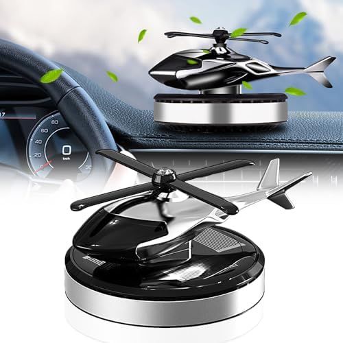 Car Air Freshener, Helicopter Solar Energy Rotating Aromatherapy Aviation Al Alloy Diffuser, Interior Decoration Accessories Diffuser for Car and Home (Silver)