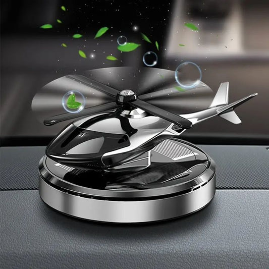 Car Air Freshener, Helicopter Solar Energy Rotating Aromatherapy Aviation Al Alloy Diffuser, Interior Decoration Accessories Diffuser for Car and Home (Silver)